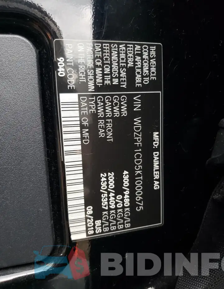 WDZPF1CD5KT000675 Photo# 14