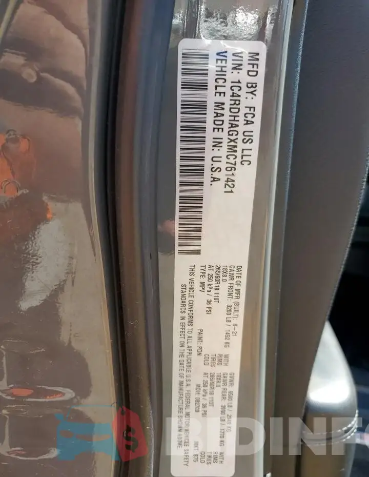 1C4RDHAGXMC761421 Photo# 14