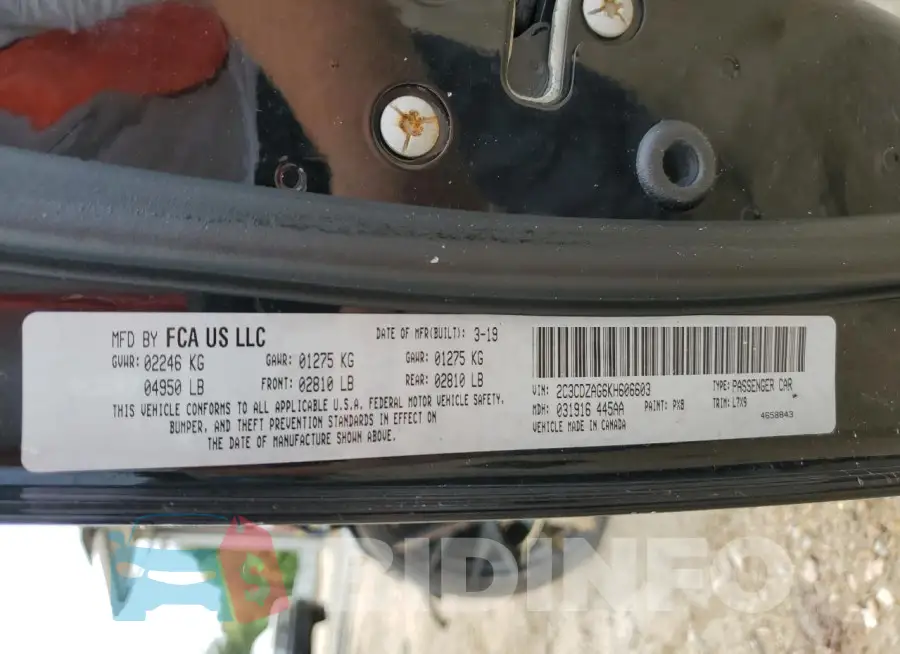 2C3CDZAG6KH606603 Photo# 13