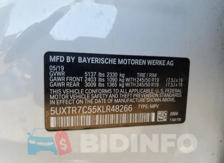 5UXTR7C55KLR48266 Photo# 13