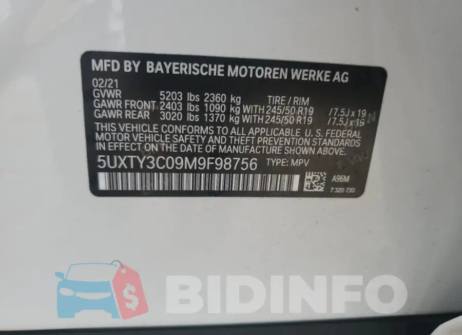 5UXTY3C09M9F98756 Photo# 14