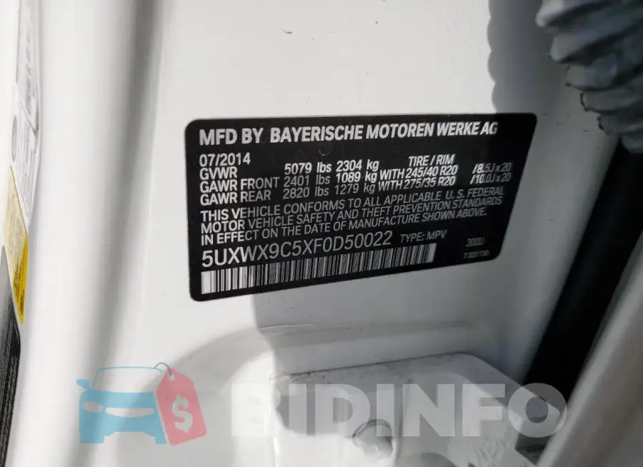5UXWX9C5XF0D50022 Photo# 12