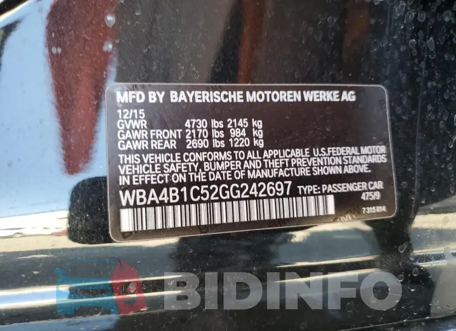 WBA4B1C52GG242697 Photo# 13