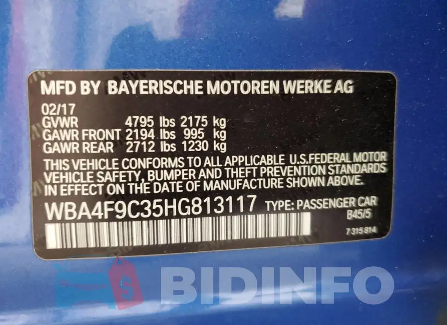 WBA4F9C35HG813117 Photo# 12