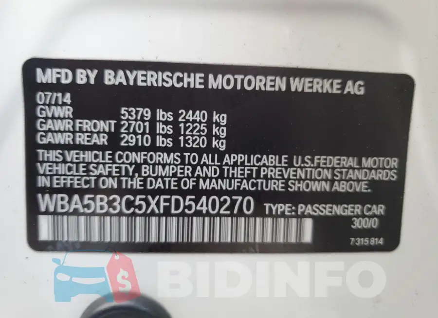 WBA5B3C5XFD540270 Photo# 13