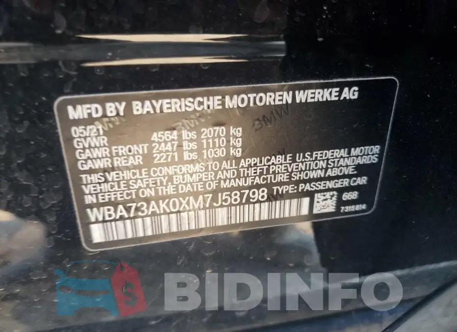 WBA73AK0XM7J58798 Photo# 12