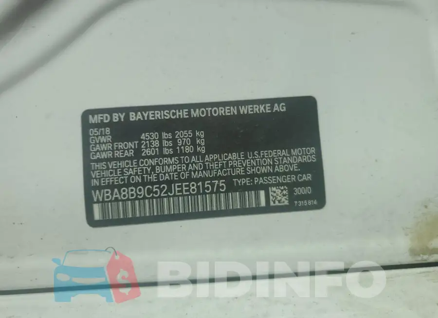 WBA8B9C52JEE81575 Photo# 12