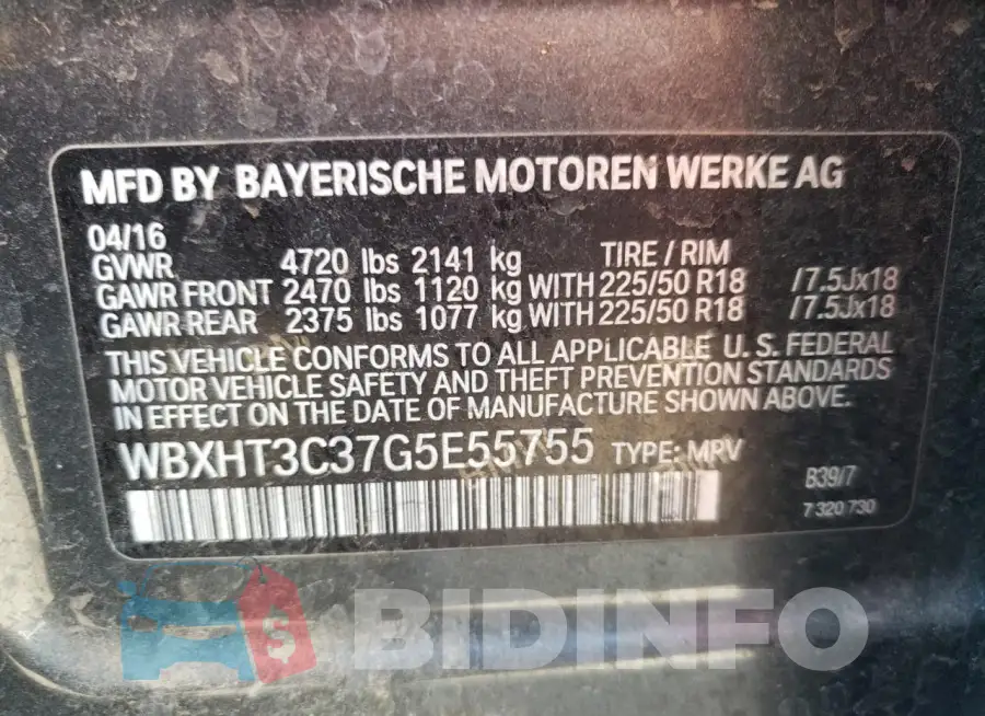 WBXHT3C37G5E55755 Photo# 13