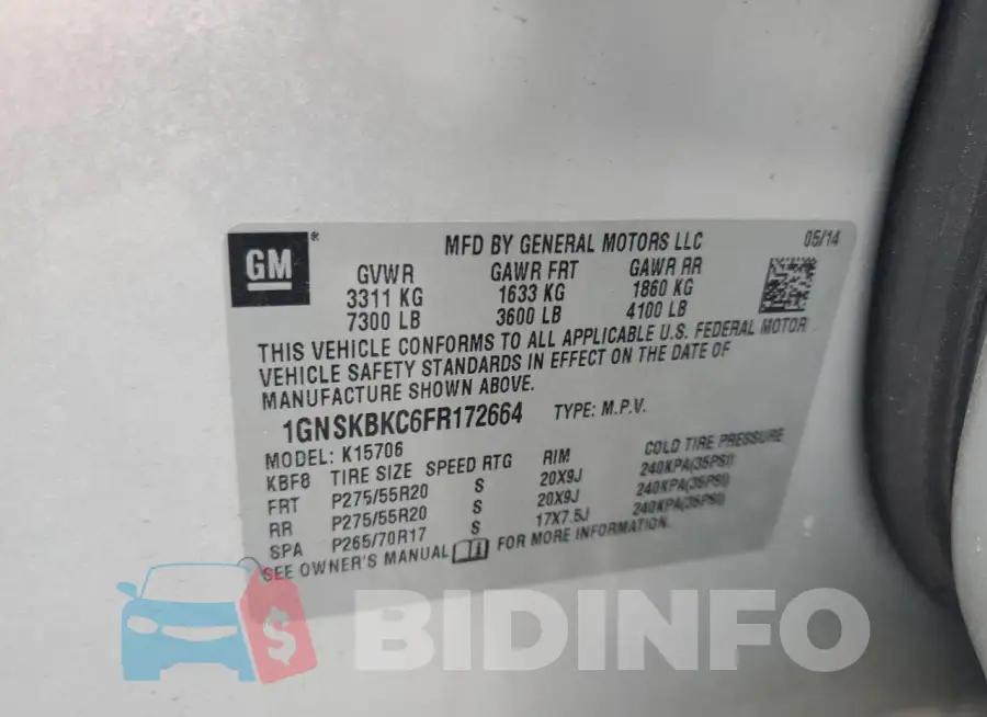 1GNSKBKC6FR172664 Photo# 13