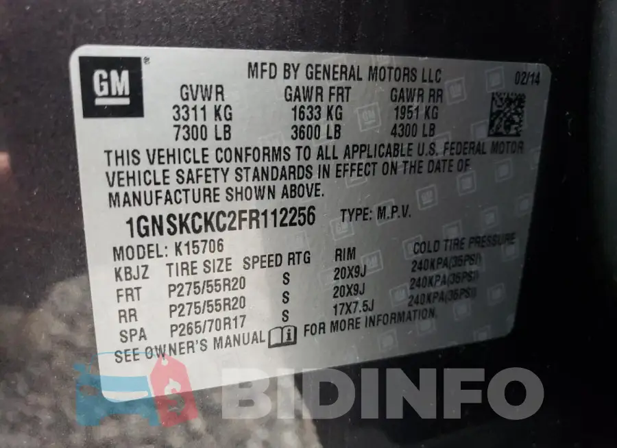 1GNSKCKC2FR112256 Photo# 14