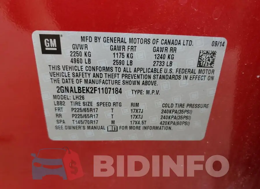 2GNALBEK2F1107184 Photo# 13