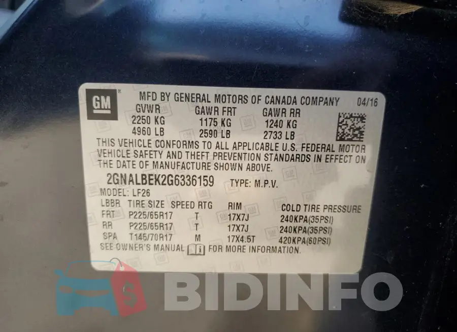 2GNALBEK2G6336159 Photo# 13