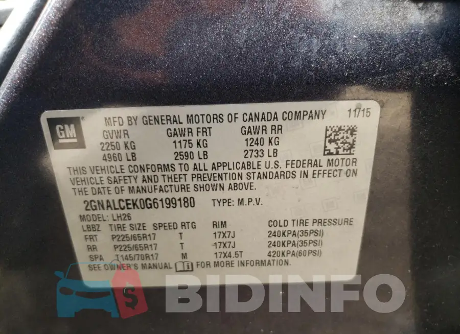 2GNALCEK0G6199180 Photo# 13