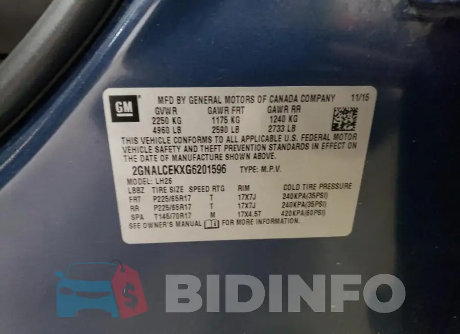 2GNALCEKXG6201596 Photo# 13