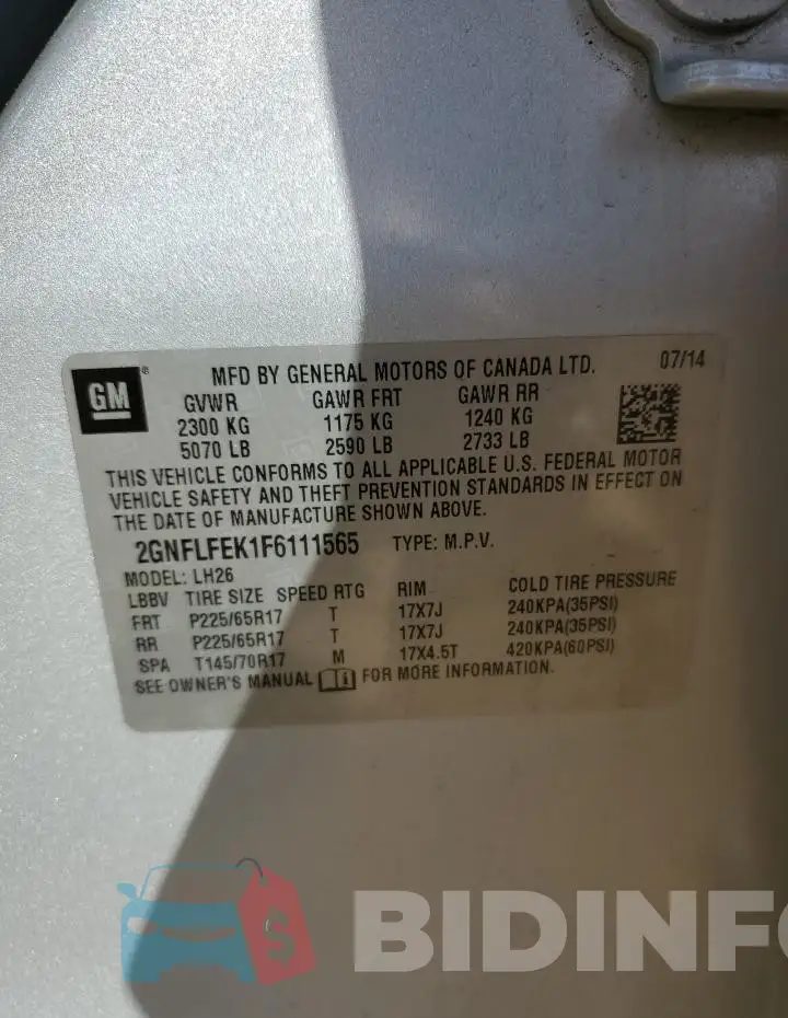 2GNFLFEK1F6111565 Photo# 13