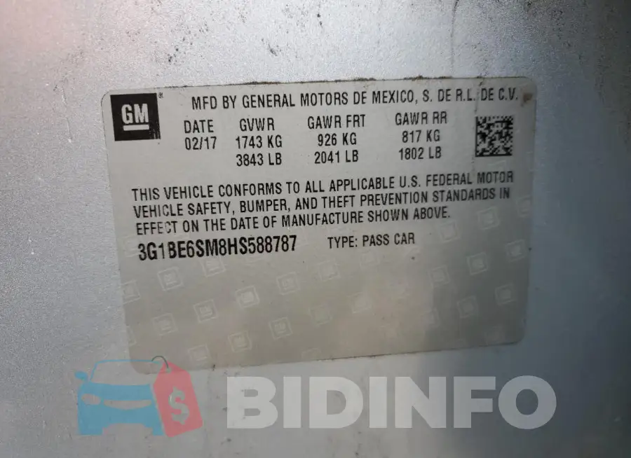 3G1BE6SM8HS588787 Photo# 12