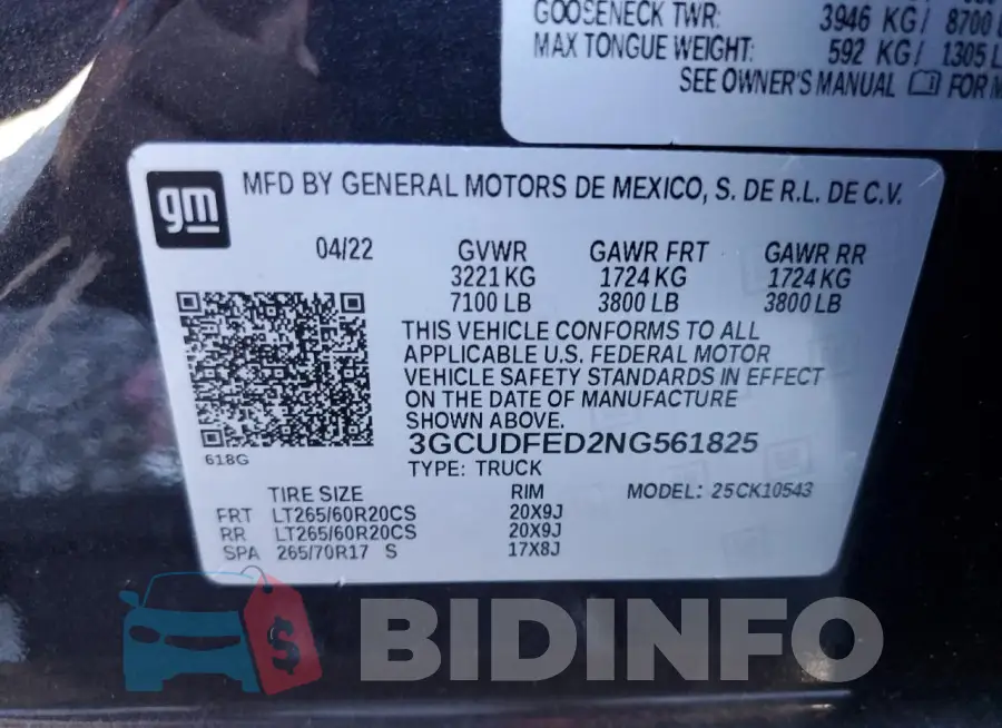 3GCUDFED2NG561825 Photo# 12