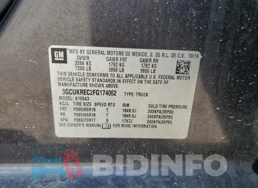 3GCUKREC2FG174062 Photo# 12