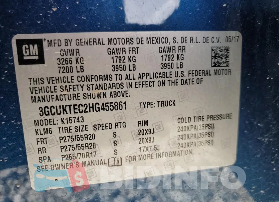 3GCUKTEC2HG455861 Photo# 12