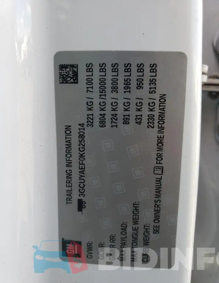 3GCUYAEF0KG258014 Photo# 12