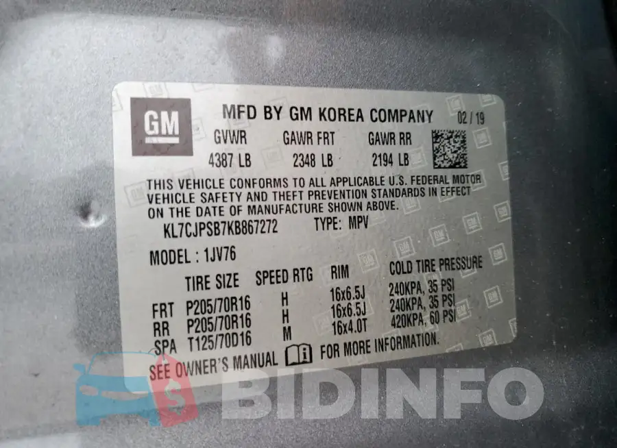 KL7CJPSB7KB867272 Photo# 13