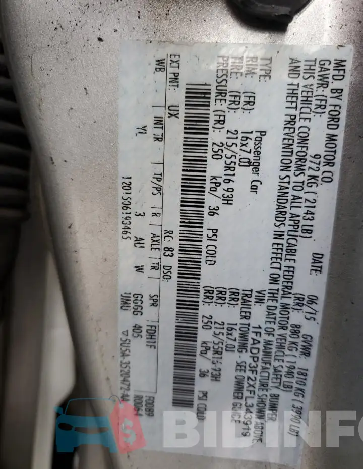 1FADP3F2XFL343919 Photo# 12