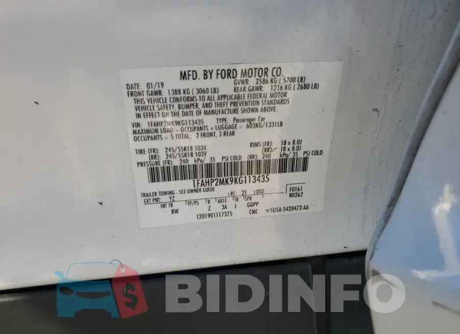 1FAHP2MK9KG113435 Photo# 12