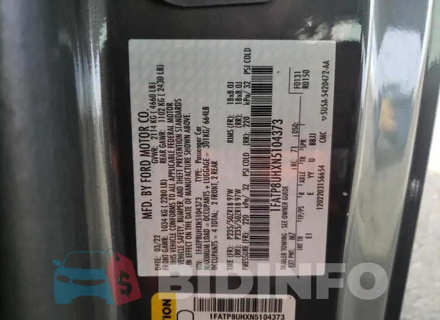 1FATP8UHXN5104373 Photo# 12