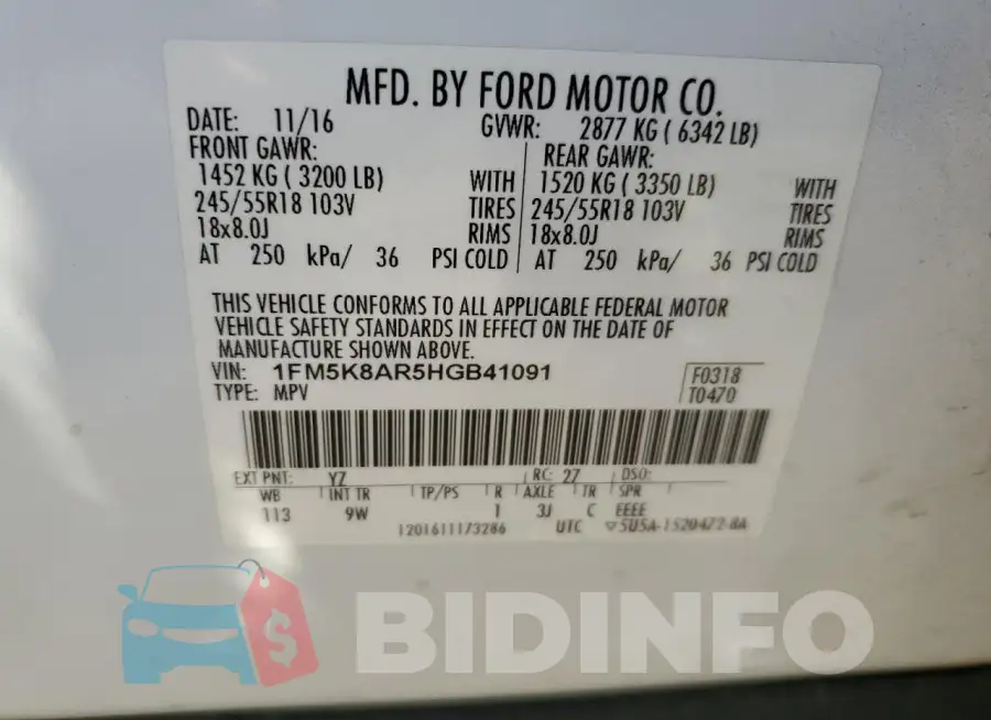 1FM5K8AR5HGB41091 Photo# 13