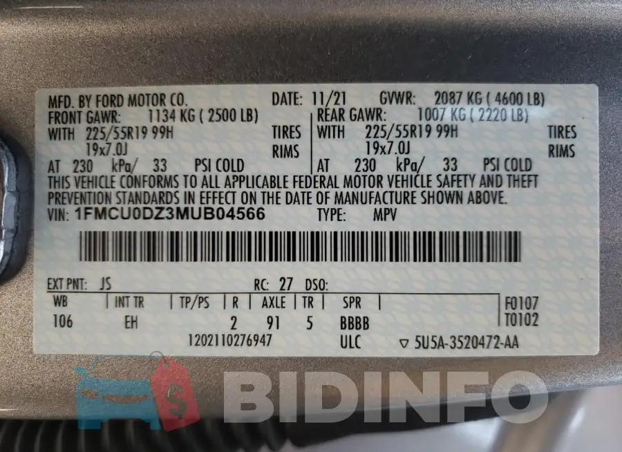 1FMCU0DZ3MUB04566 Photo# 13