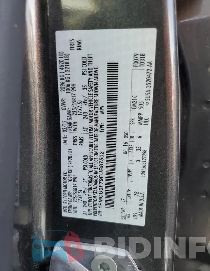 1FMCU0F79FUB87502 Photo# 13