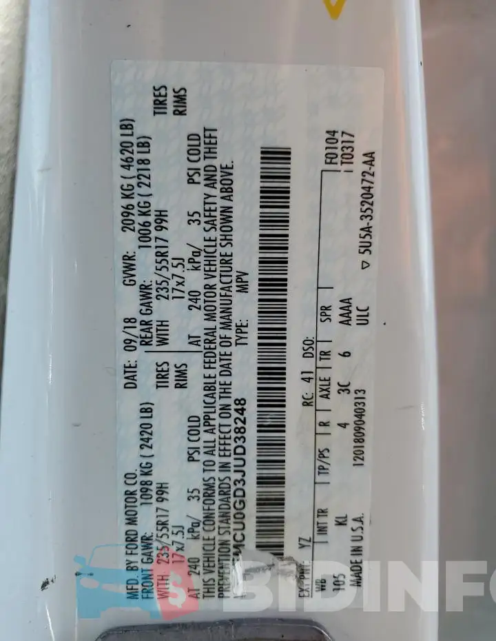 1FMCU0GD3JUD38248 Photo# 13