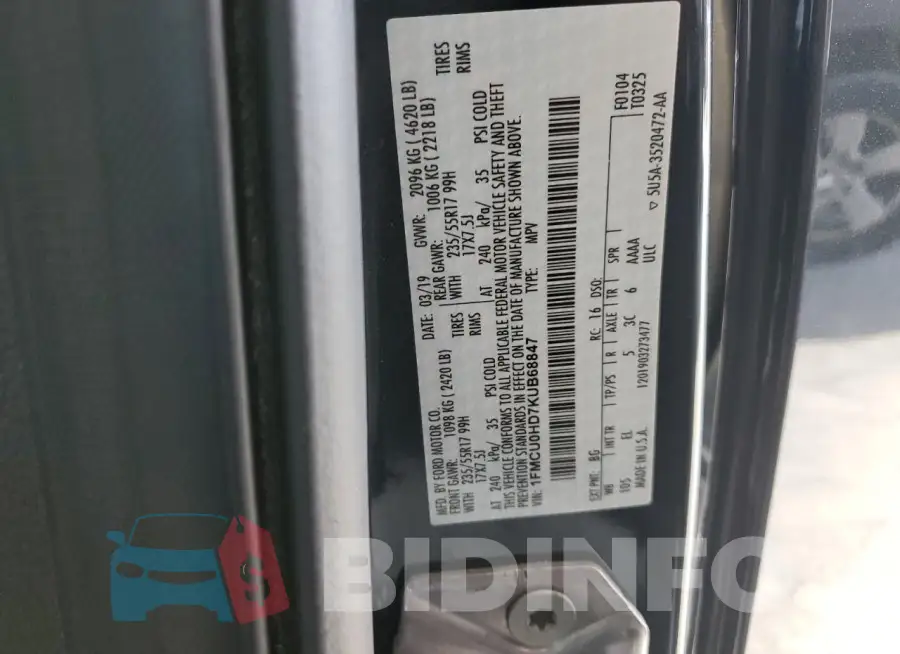 1FMCU0HD7KUB68847 Photo# 13