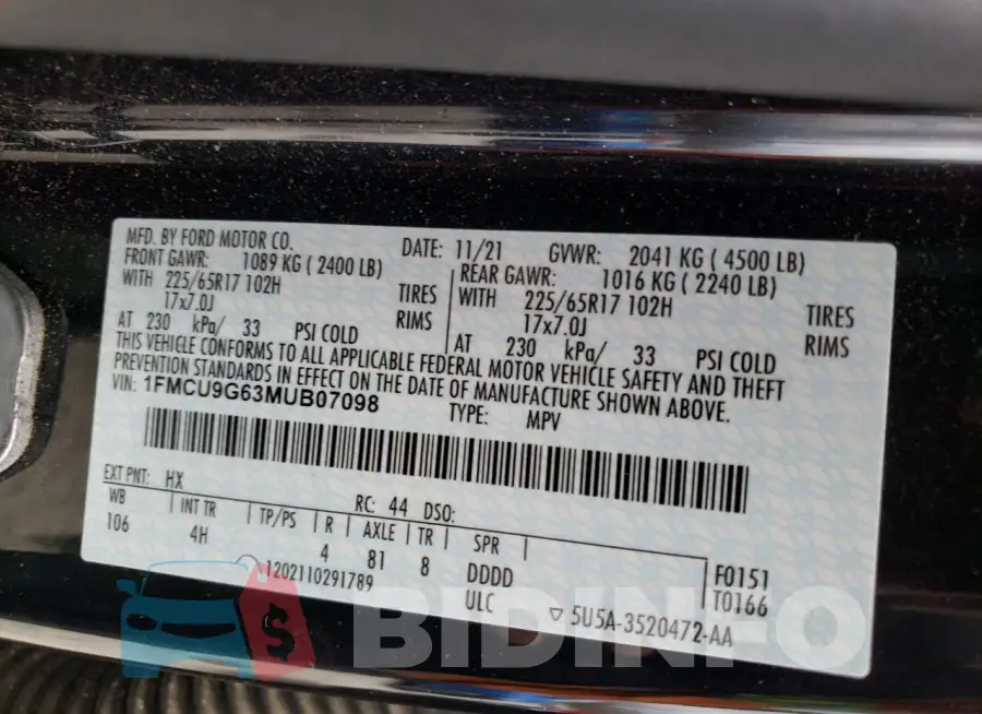 1FMCU9G63MUB07098 Photo# 13