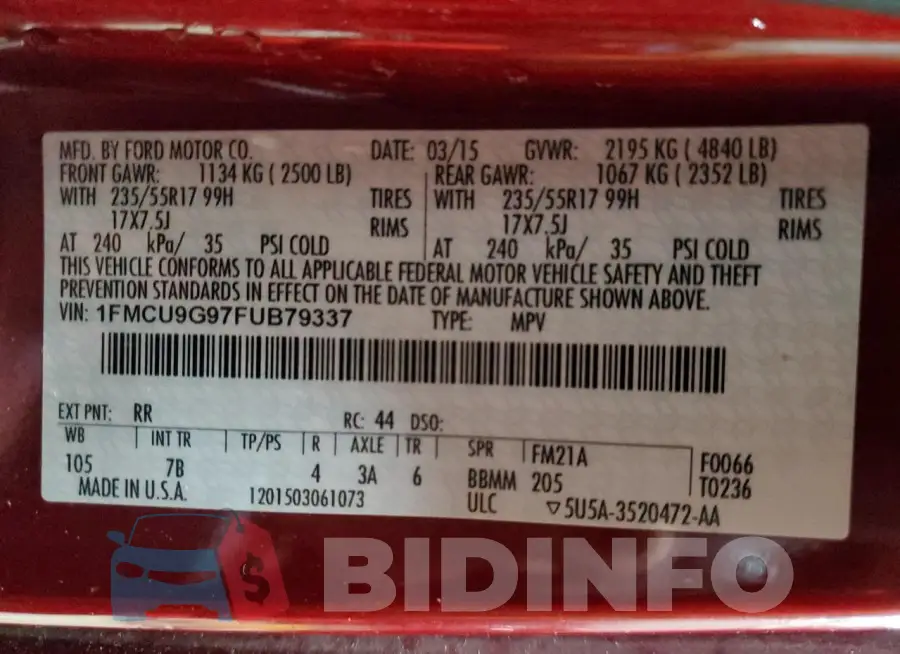 1FMCU9G97FUB79337 Photo# 13