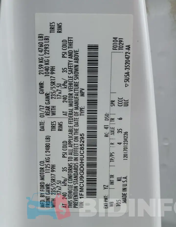 1FMCU9GD0HUC85295 Photo# 13