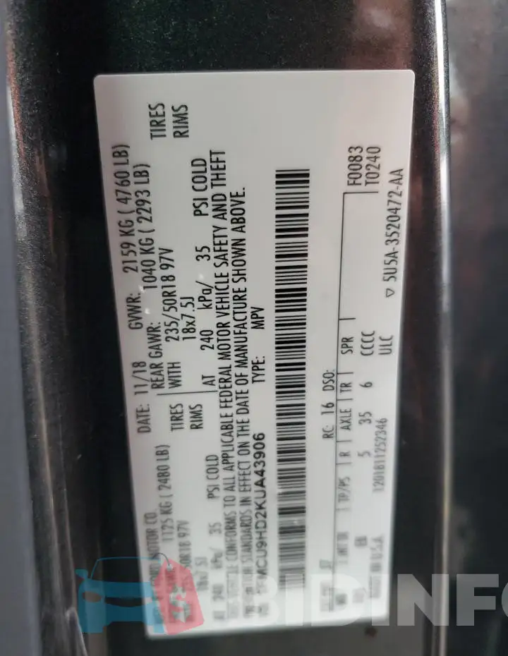 1FMCU9HD2KUA43906 Photo# 13