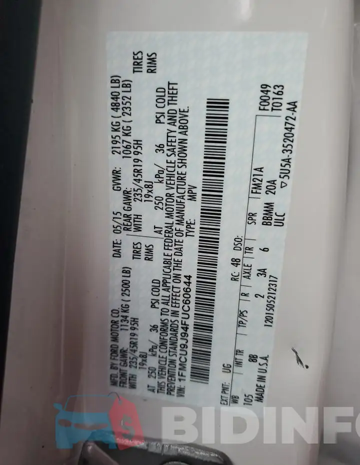 1FMCU9J94FUC60644 Photo# 13