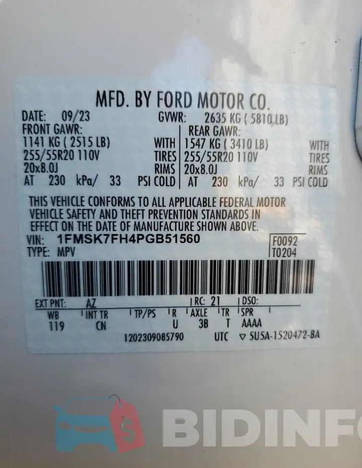 1FMSK7FH4PGB51560 Photo# 14
