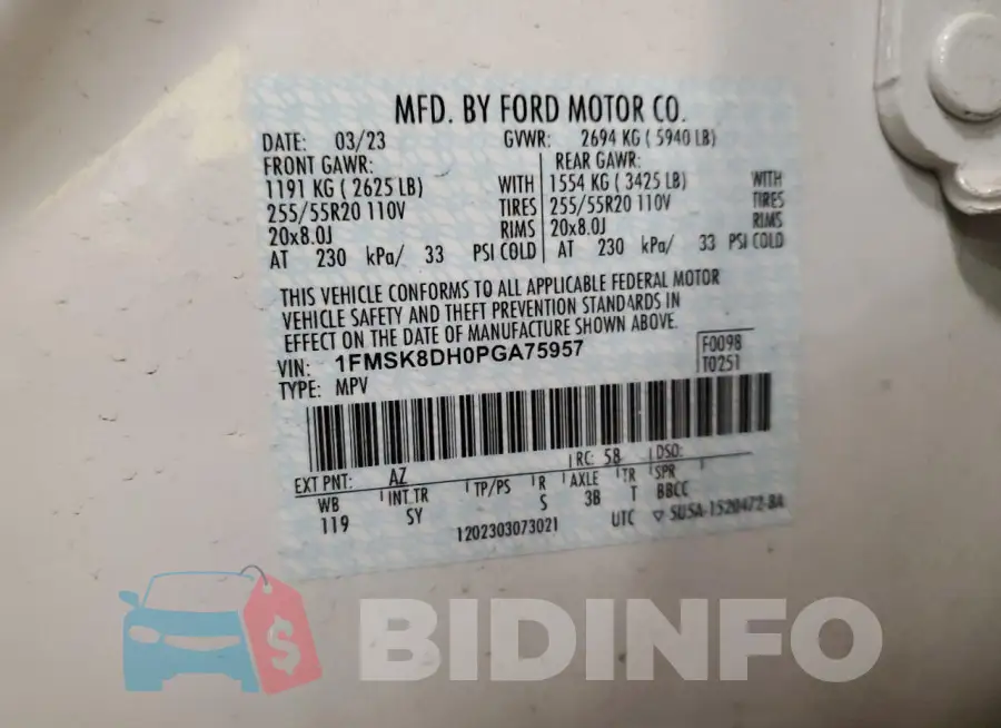 1FMSK8DH0PGA75957 Photo# 13