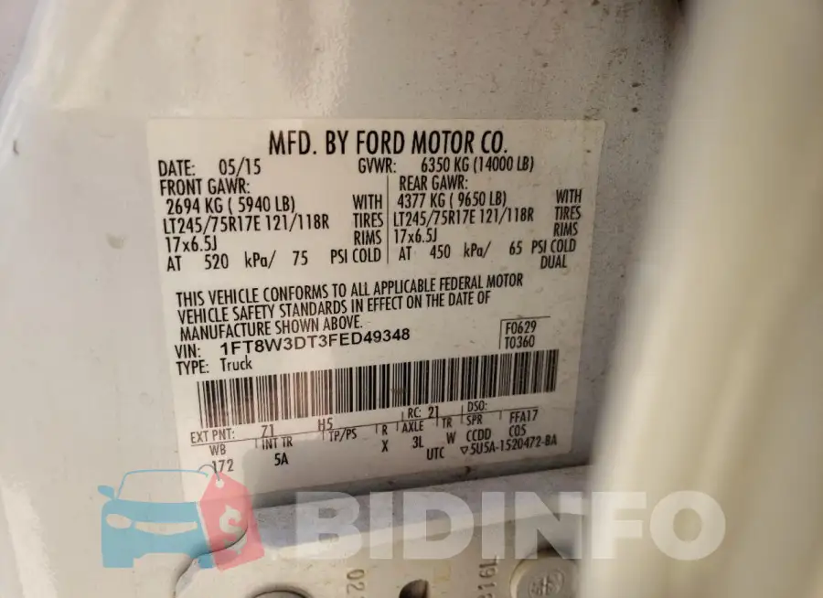 1FT8W3DT3FED49348 Photo# 13