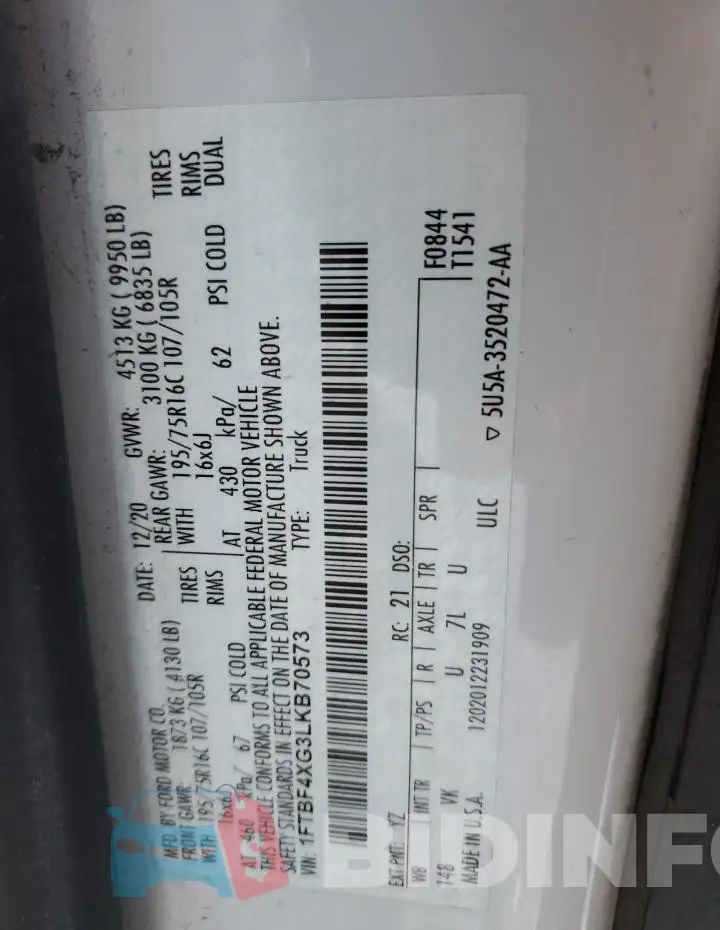 1FTBF4XG3LKB70573 Photo# 13