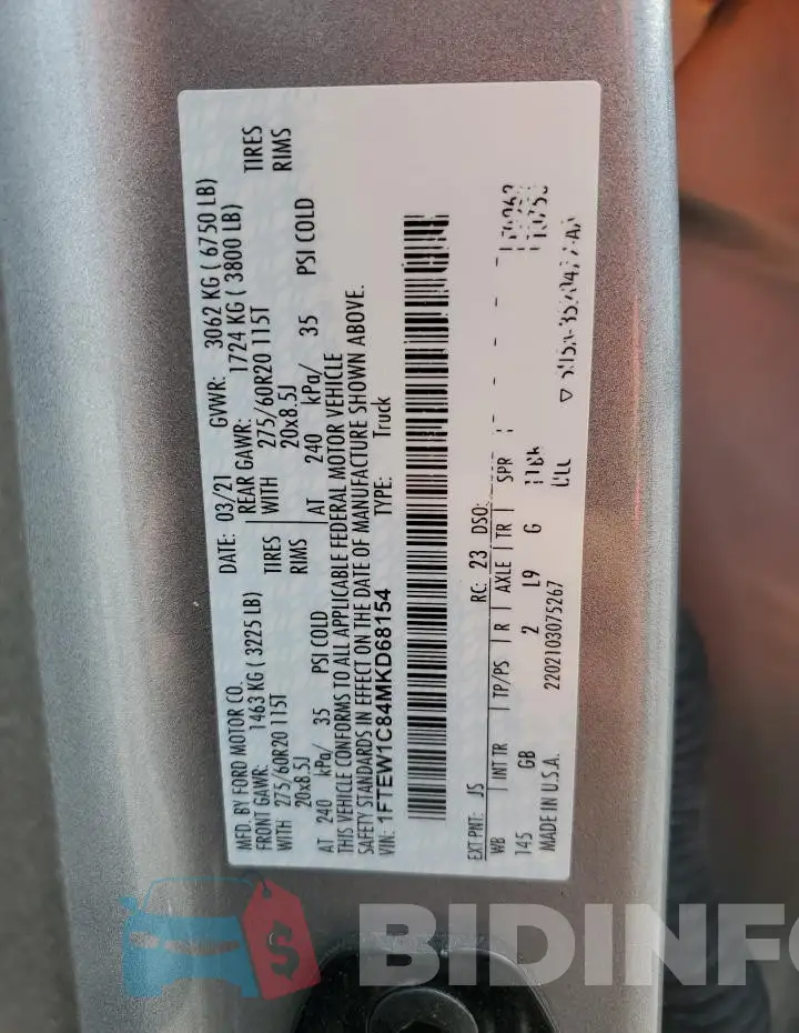 1FTEW1C84MKD68154 Photo# 13
