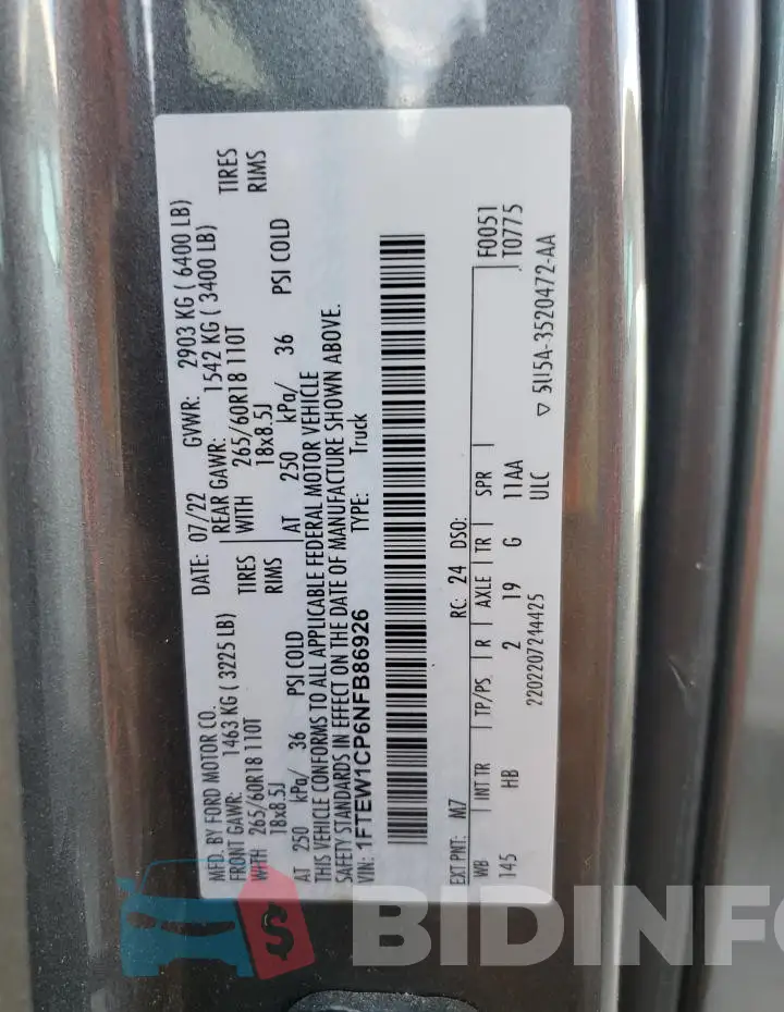 1FTEW1CP6NFB86926 Photo# 13
