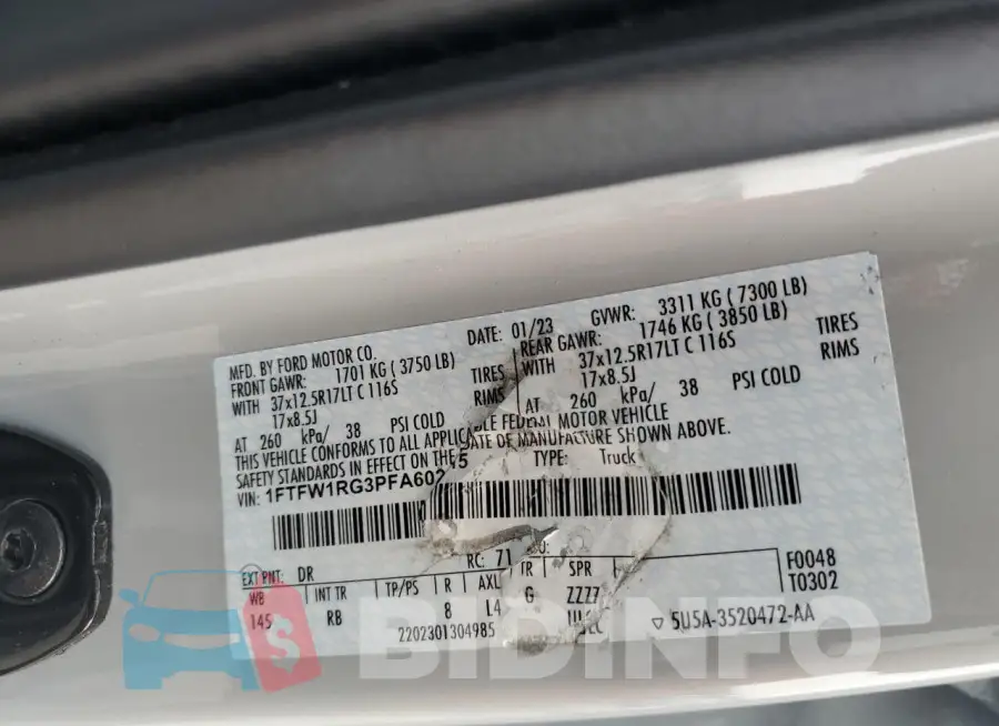 1FTFW1RG3PFA60215 Photo# 13