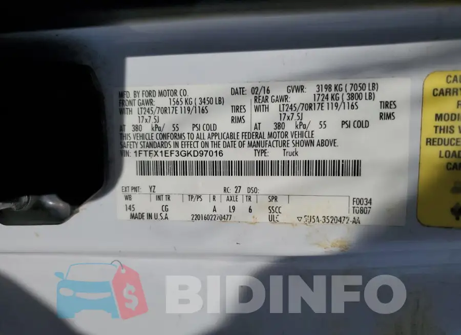 1FTFX1EF3GKD97016 Photo# 13