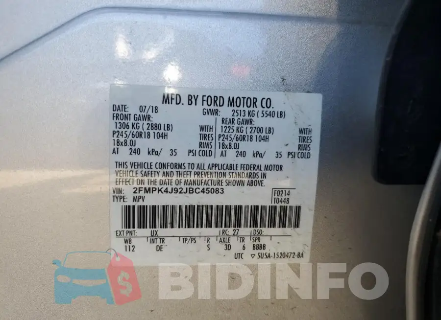 2FMPK4J92JBC45083 Photo# 12