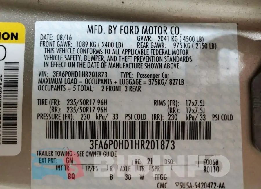 3FA6P0HD1HR201873 Photo# 12