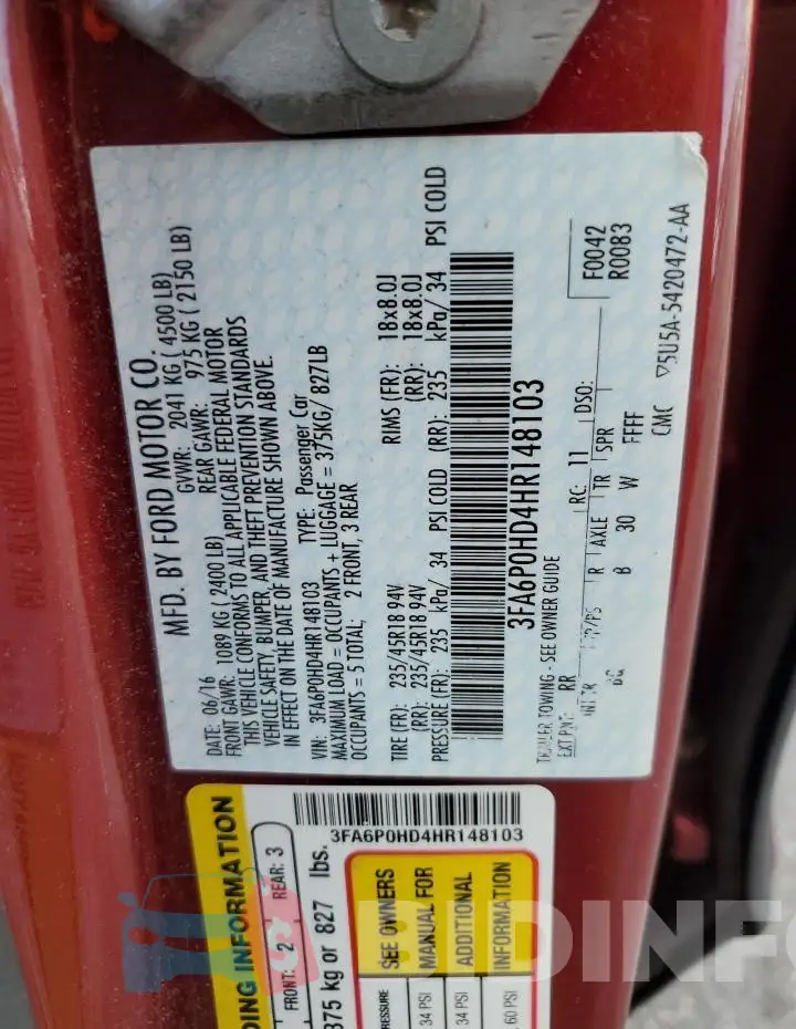 3FA6P0HD4HR148103 Photo# 12