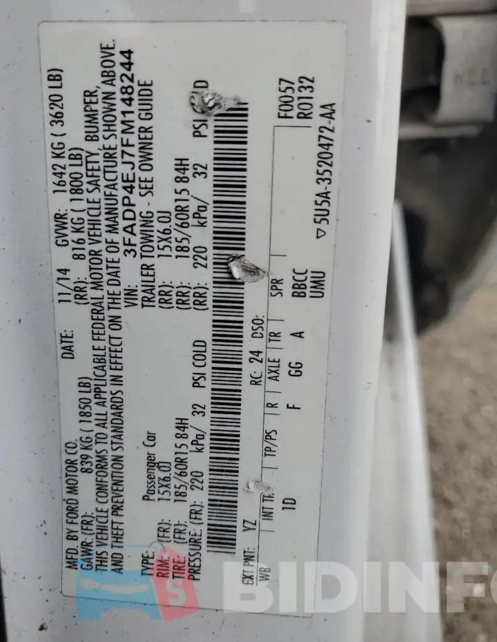 3FADP4EJ7FM148244 Photo# 14